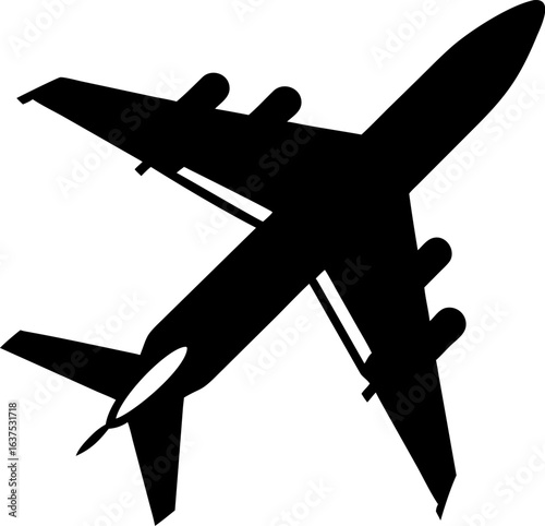 Airplane Silhouette with Wings, Engines, and Tail