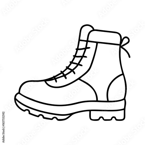 Outline drawing of a hiking boot for outdoor adventures and trekking footwear equipment apparel