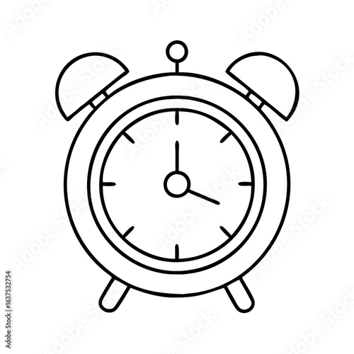 Outline drawing of a classic alarm clock for time management and waking up early illustration