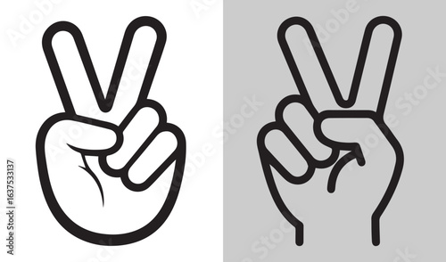 Two Hands Making a Peace Sign Gesture Conveying a Positive Message of Victory, Optimism, or Solidarity with a Clear Line Art Style