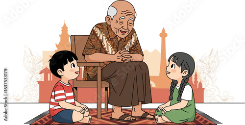 Grandfather Telling Stories to Children on Independence Day