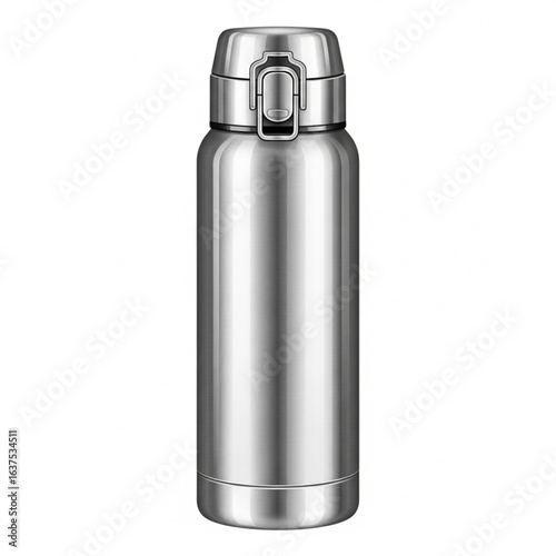 Stainless steel vacuum insulated bottle with a secure lid, perfect for keeping drinks hot or cold.