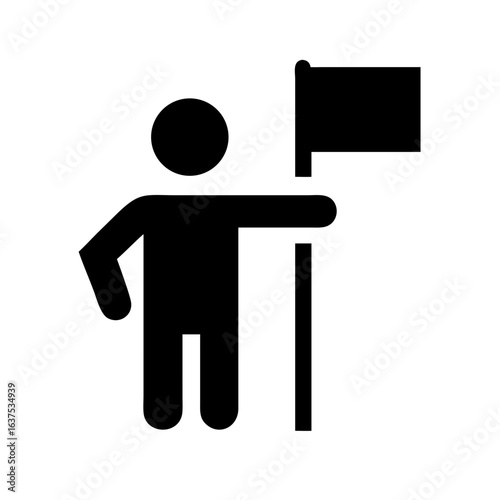 Tour guide with a flag glyph icon, a black silhouette symbol for group excursions and leaders, isolated on a transparent background