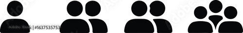 People icon set single person, group, and crowd silhouettes in solid black style for team, community, and social network concepts