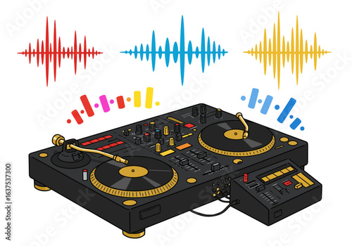 Vector Illustration of a DJ Turntable Mixer.