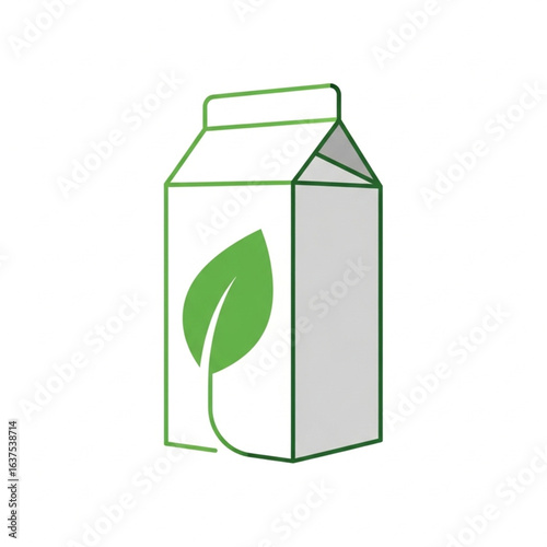 A carton of plant-based milk, illustrated with a green leaf, symbolizes natural and sustainable ingredients.