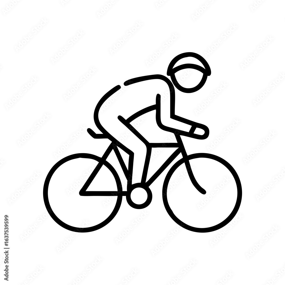 Naklejka premium Cyclist riding bicycle in minimalist outline style, concept of icon 