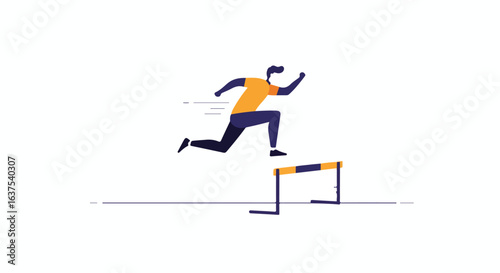 Hurdler Man jumps over hurdle, showing athletic prowess and the challenge of competition