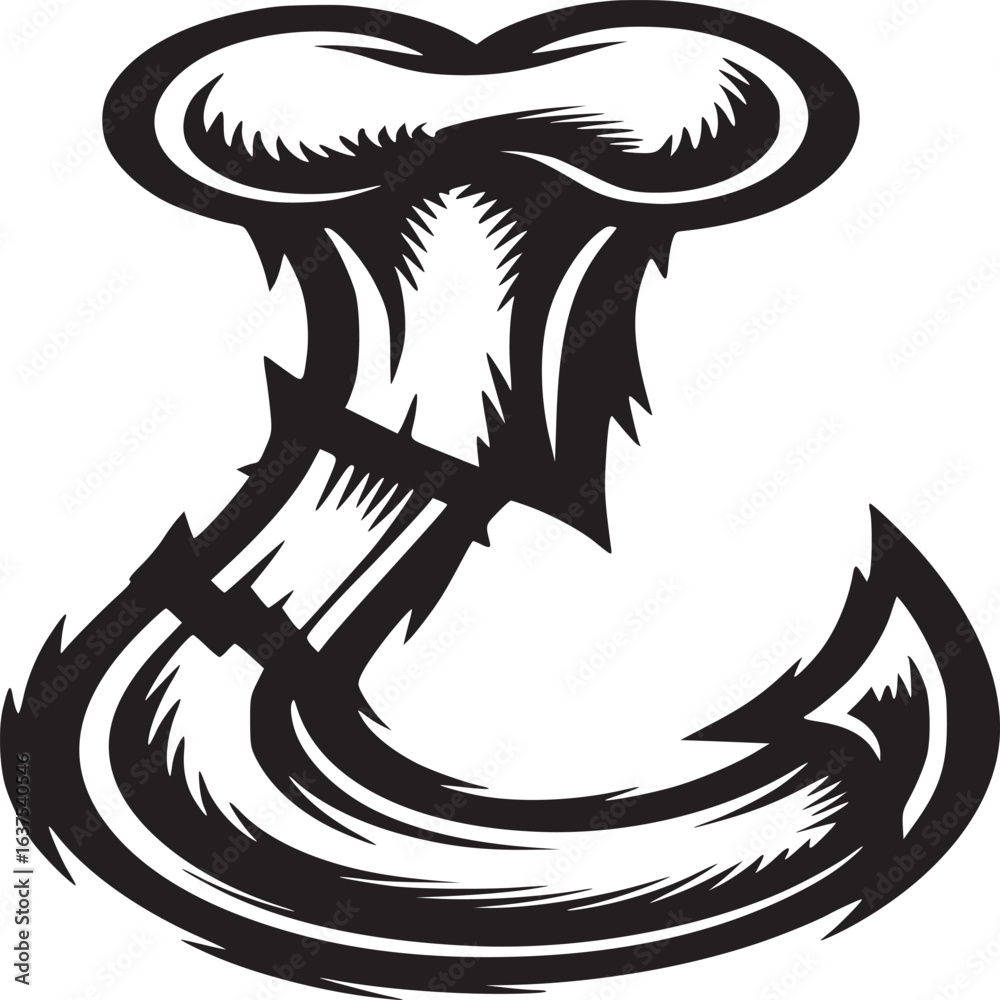 Obraz premium Isolated black and white illustration of a hook with bone like structure on a white background