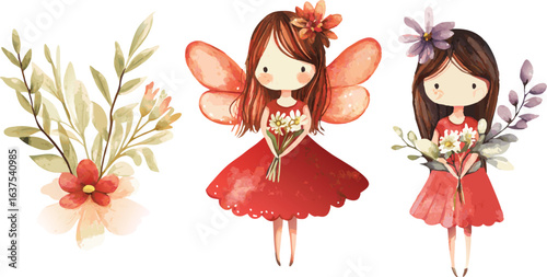 Two Female Cartoon Characters and Flowers