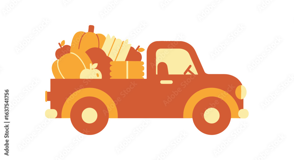 Naklejka premium Harvest Haul: A Vintage Pickup Truck Loaded with Autumn's Bounty