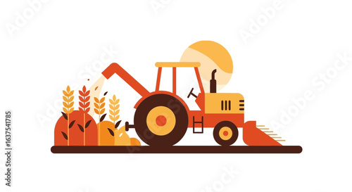 Harvest Season Illustration: A Stylized Tractor in the Field