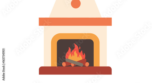 Charming fireplace with warm flames and rustic elements, cozy vector design