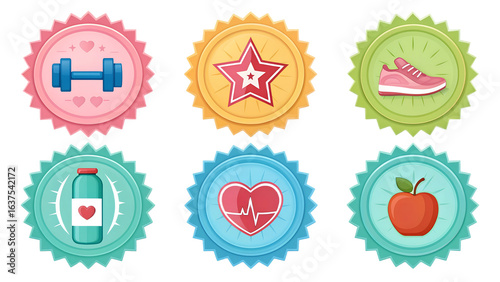 Healthy lifestyle icons set with dumbbell water bottle heart and apple
