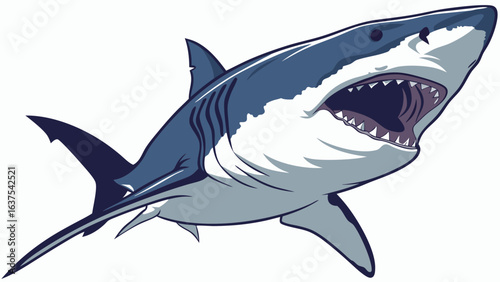 Cartoon Great White Shark with Open Mouth and Sharp Teeth.