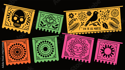 Colorful Dia de los Muertos Paper Banners.