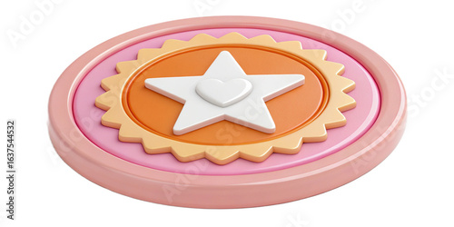 3d rendered pink and orange star badge or award icon