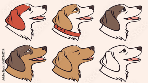 Cute Dog Head Portraits in Profile View.