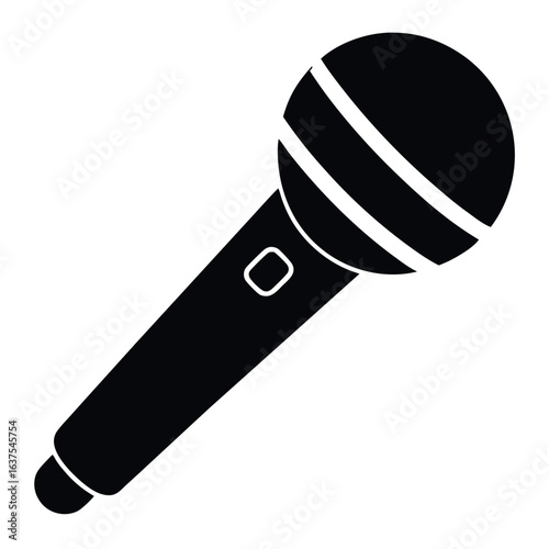 Black and White Illustration of Microphone with Horizontal Lines, Switch Design Feature