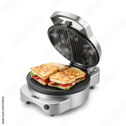 Grilled sandwich maker with two sandwiches cooking inside  