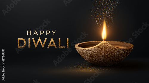 Glowing Diwali Diya: The image shows a traditional diya illuminated, casting a warm, inviting light. This digital illustration encapsulates the spirit of Diwali.