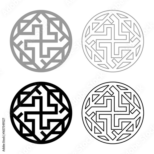Valkyrie symbol sign slavic pagan set icon grey black color vector illustration image solid fill outline contour line thin flat style
