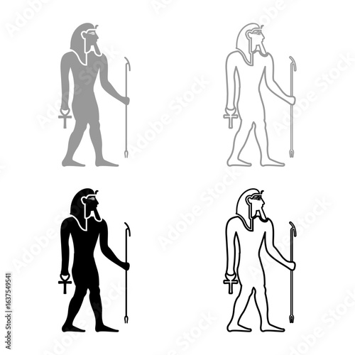 Pharaoh Egypt Tutankhamen King Tut set icon grey black color vector illustration image solid fill outline contour line thin flat style
