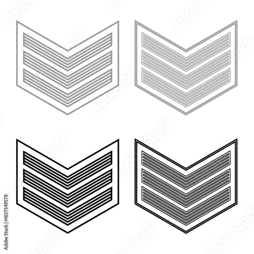 Army chevron military rank insignia badge symbol sign petty officer set icon grey black color vector illustration image solid fill outline contour line thin flat style