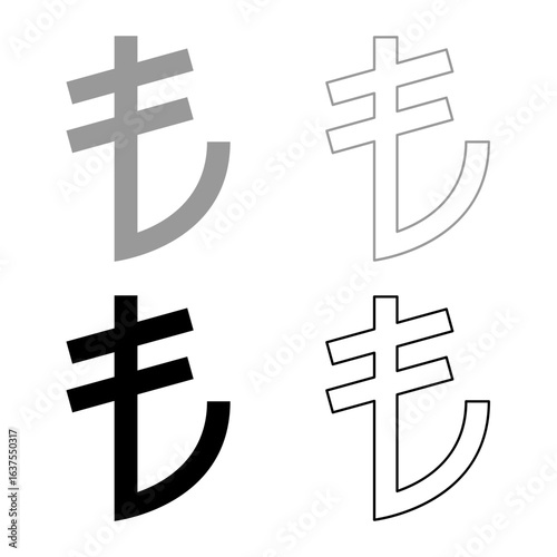 Turkish lira currency symbol money set icon grey black color vector illustration image solid fill outline contour line thin flat style