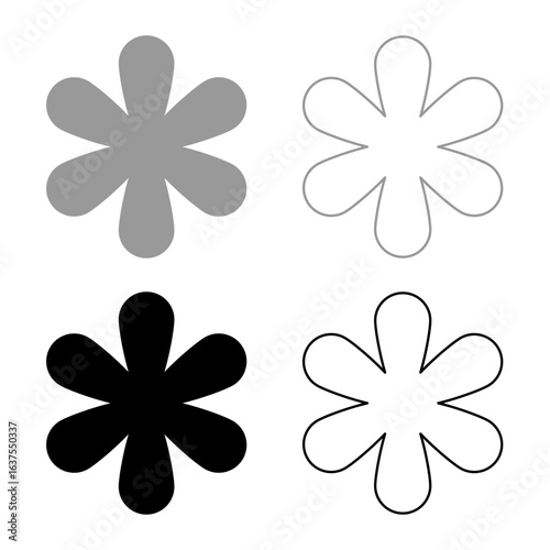 Asterisk sign symbol set icon grey black color vector illustration image solid fill outline contour line thin flat style