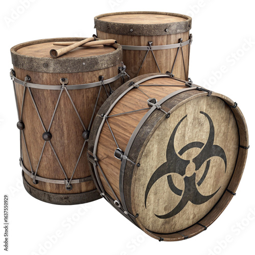 Vintage drums with biohazard symbol strike a powerful, alarming chord for your next project
