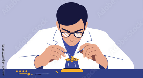 Watchmaker repairs tiny clockwork with precision tools, focused on delicate mechanics