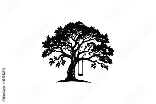 vibrant crisp clean stylish elegant modern detailed professional high quality Serene Silhouette of a Tree with a Swing Inviting Peaceful Reflection in a Tranquil Outdoor Setting
