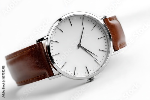 Wallpaper Mural Elegant silver wristwatch with brown leather strap, showcasing timeless style and precision, perfect for luxury branding and fashion advertising campaigns Torontodigital.ca