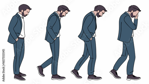 Sequence of a Mans Emotional Journey in Business Attire.
