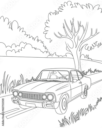 Classic Vehicle Line Sketch for Coloring Pages