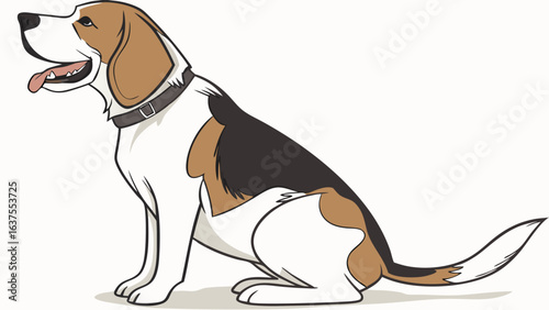 Sitting Beagle Dog Illustration with Collar.