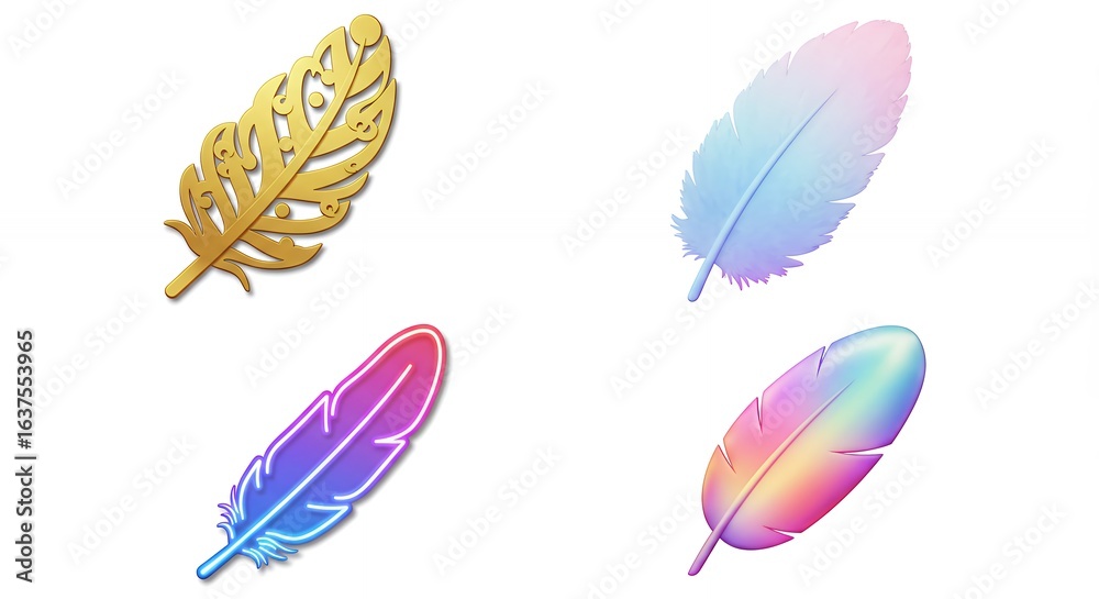 Fototapeta premium Four colorful decorative feathers design elements