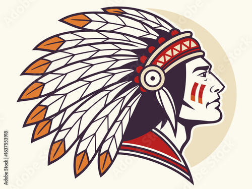 Vintage Profile of a Native American with a Bold Headdress