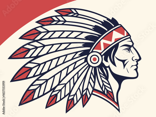 Vintage Profile of a Native American with a Bold Headdress