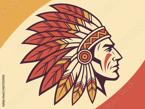 Vintage Profile of a Native American with a Bold Headdress
