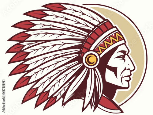 Vintage Profile of a Native American with a Bold Headdress