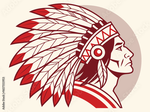 Vintage Profile of a Native American with a Bold Headdress