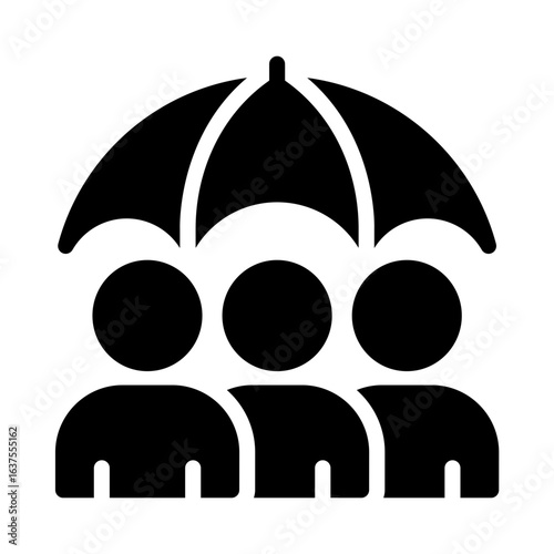 Silhouette Icon of Group Insurance with Umbrella Over People Representing Team Protection, Employee Benefits, and Social Security Coverage. Ideal for marketing materials, educational graphics, and web