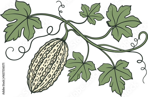 Realistic Karela Bitter Gourd Design with Fresh Details. Detailed Bitter Gourd Illustration for Food and Health Projects. Fresh Karela Design Highlighting Natural Texture and Color. Organic Bitter