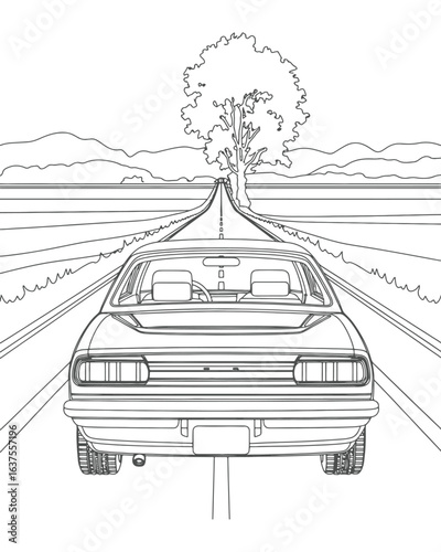 Classic Vehicle Line Sketch for Coloring Pages
