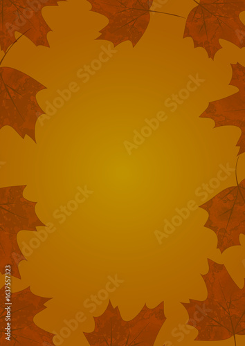 Autumn Maple Leaf Frame On Warm Orange Background