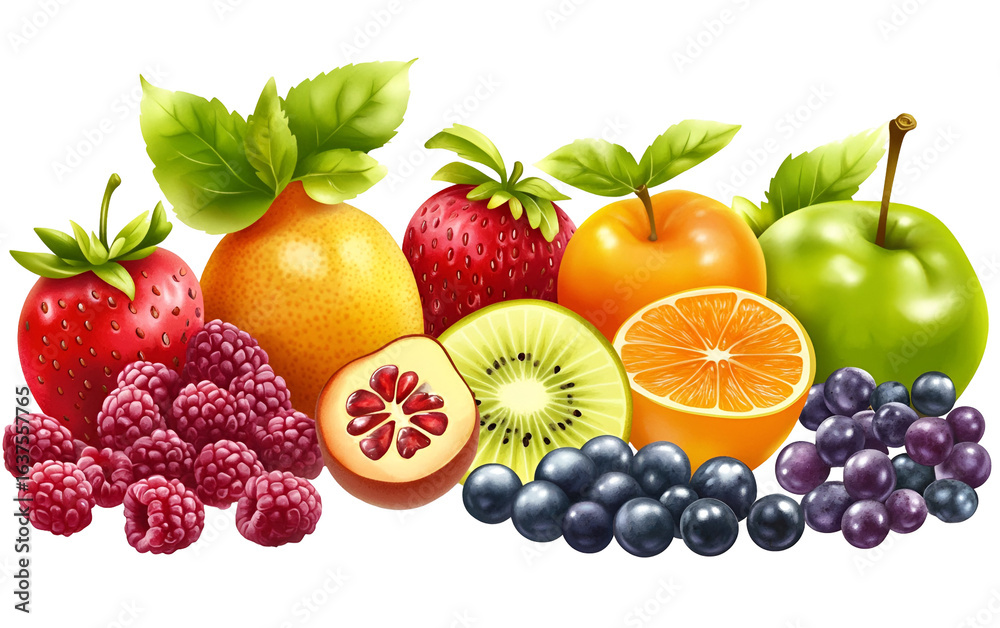 Fresh fruits assortment isolated on transparent background Fresh fruits assortment isolated on transparent background