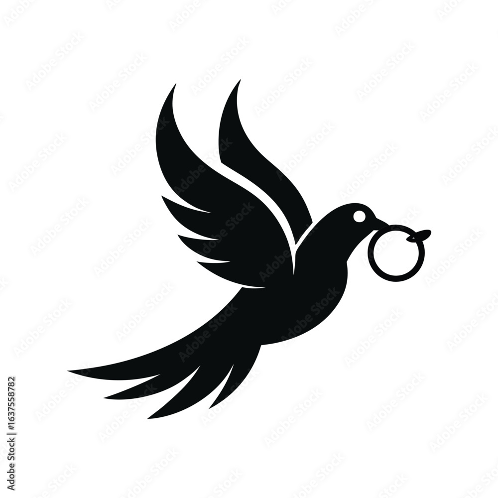 Obraz premium Wedding Dove With Ring icon of silhouette vector illustration