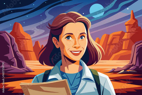 Smiling young European female tour guide holding a map, exuding optimism and friendliness. travel blogs, tourism advertising, adventure planning, and destination promotion visuals